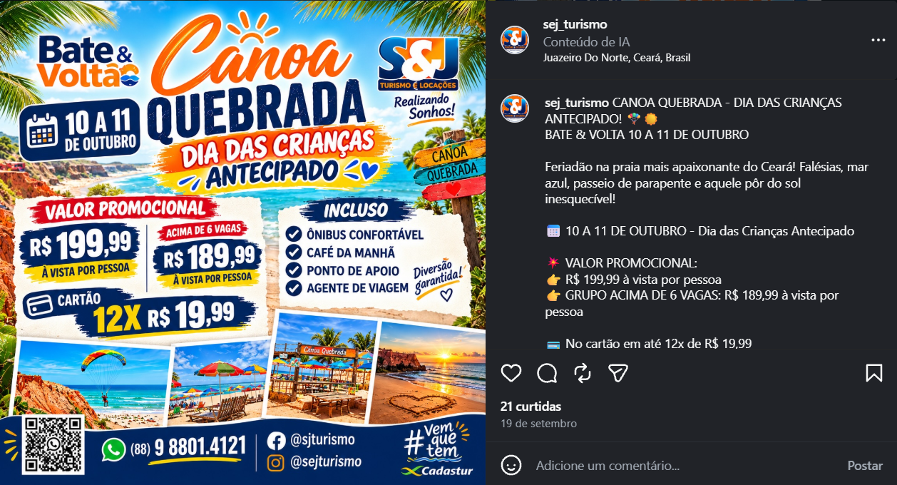 Arte de divulgação da viagem Canoa Quebrada